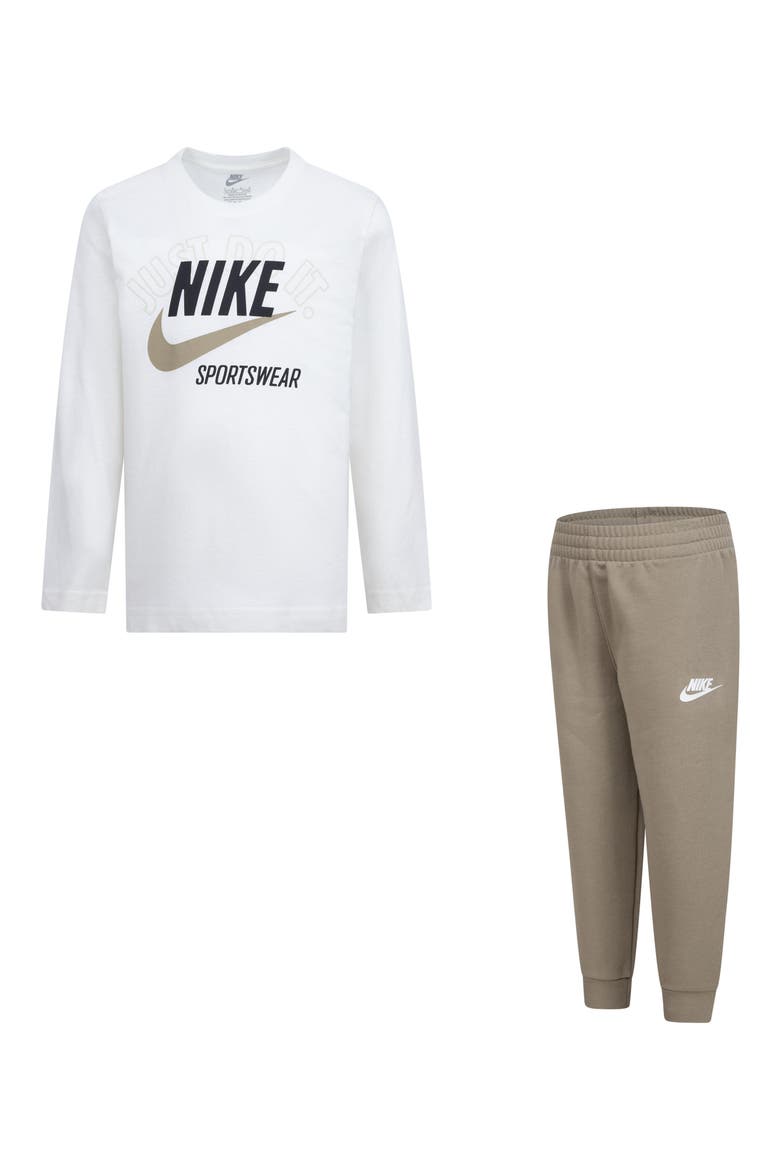 Kids' Retro Just Do It Long Sleeve T-Shirt & Joggers Set, Main, color, X1TKHAKI