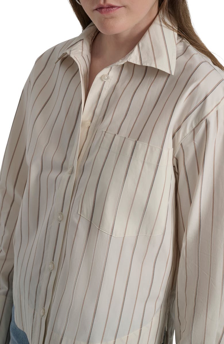 DKNY Jeans Oversize Long Sleeve Crop Button-Up Shirt, Alternate, color, Brown / Eggnog