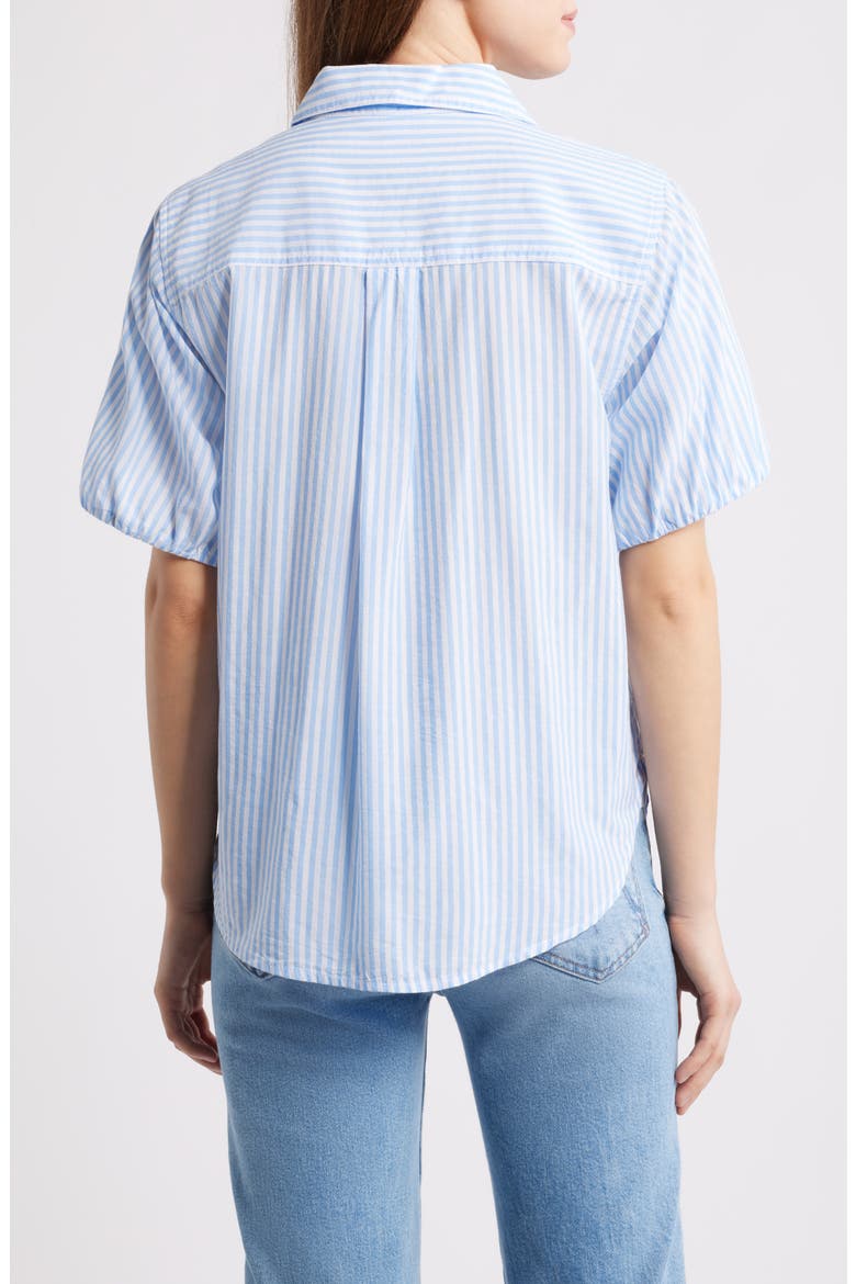 Corey Stripe Short Sleeve Cotton Blend Button-Up Shirt, Alternate, color, BLUE WAVE