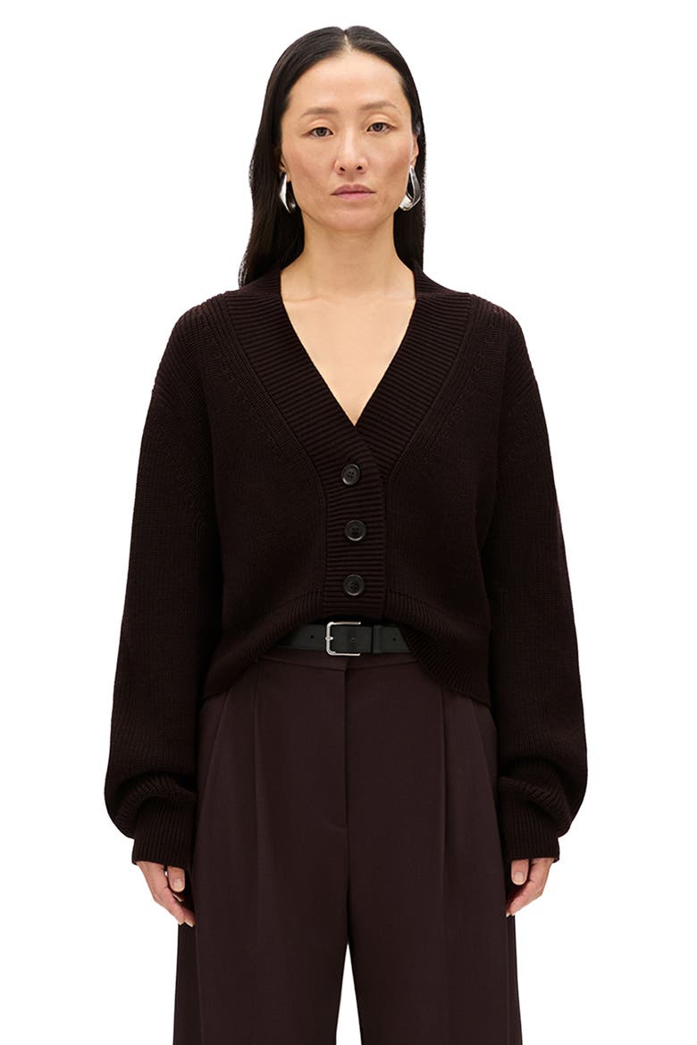 Rib Cropped Cardigan, Main, color, Chocolate