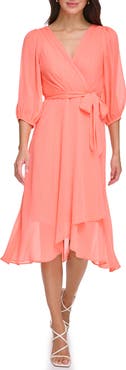 DKNY Balloon Sleeve Mock Wrap Dress