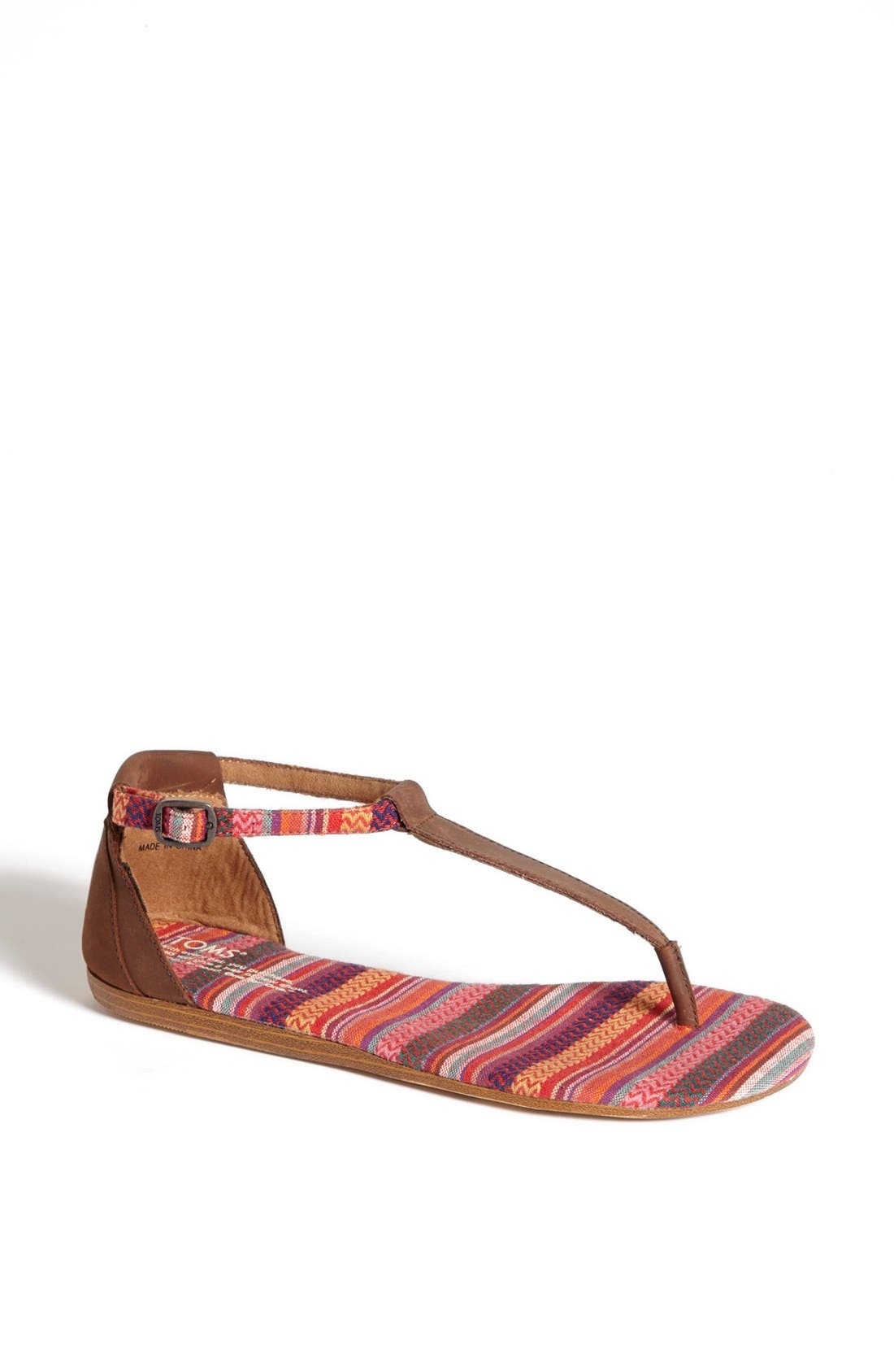 'Playa' T-Strap Flat Sandal, Main, color, BROWN LEATHER