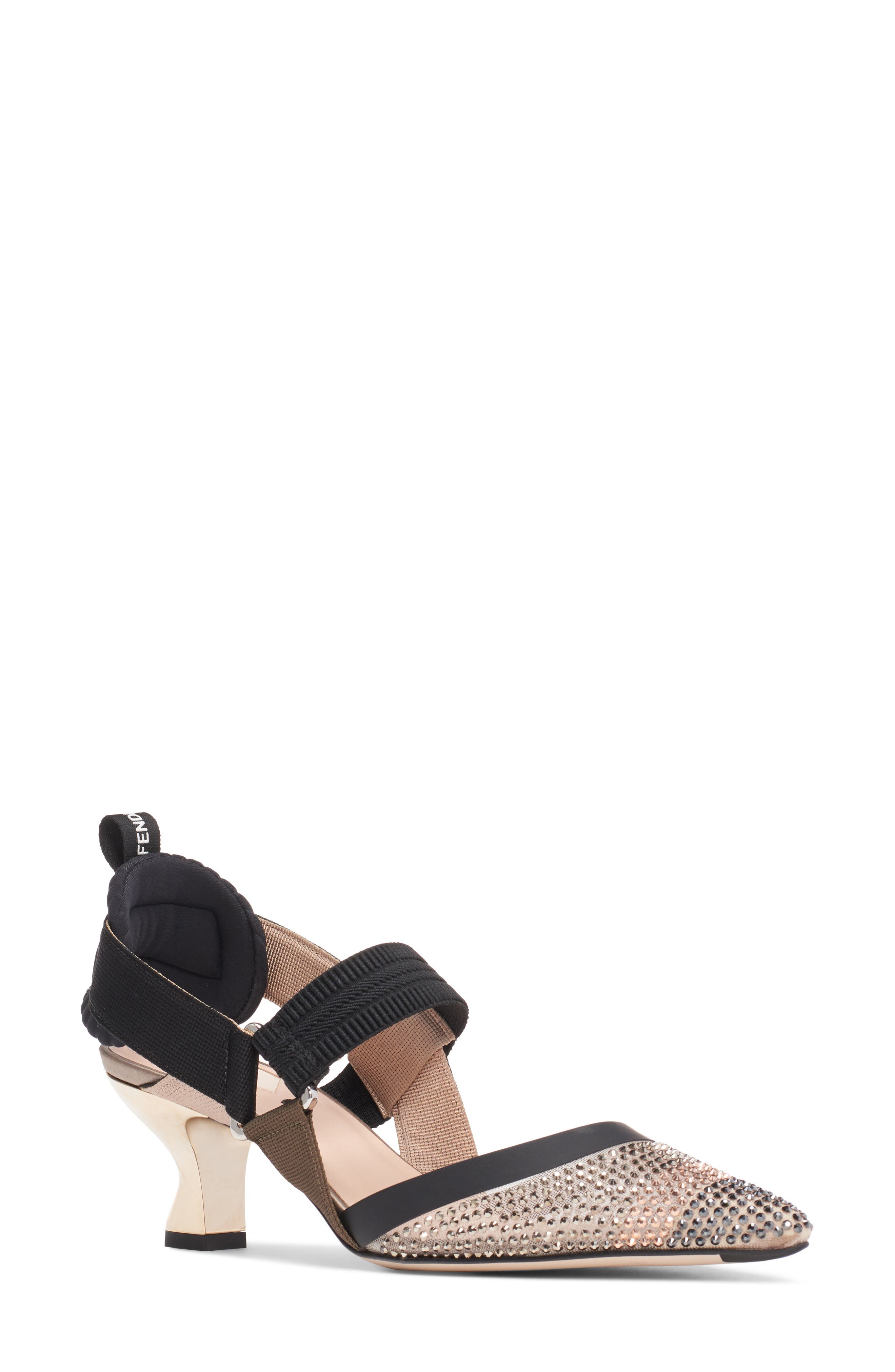 Fendi Colibri Strass Embellished Pointed Toe Slingback Pump, Main, color, 