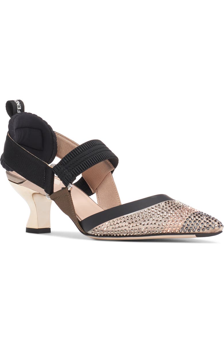 Fendi Colibri Strass Embellished Pointed Toe Slingback Pump, Main, color,