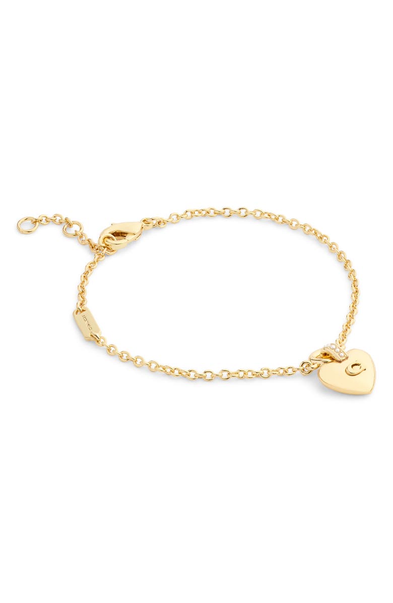 COACH Signature C Puffy Heart Flex Bracelet, Alternate, color, Shiny Gold