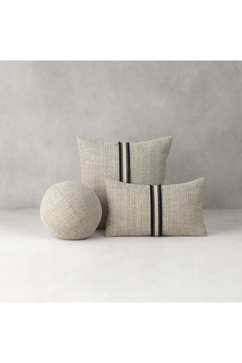 Entity Linen with Chenille Band Applique Indoor & Outdoor Woven Accent Pillow, Alternate, color, Linen