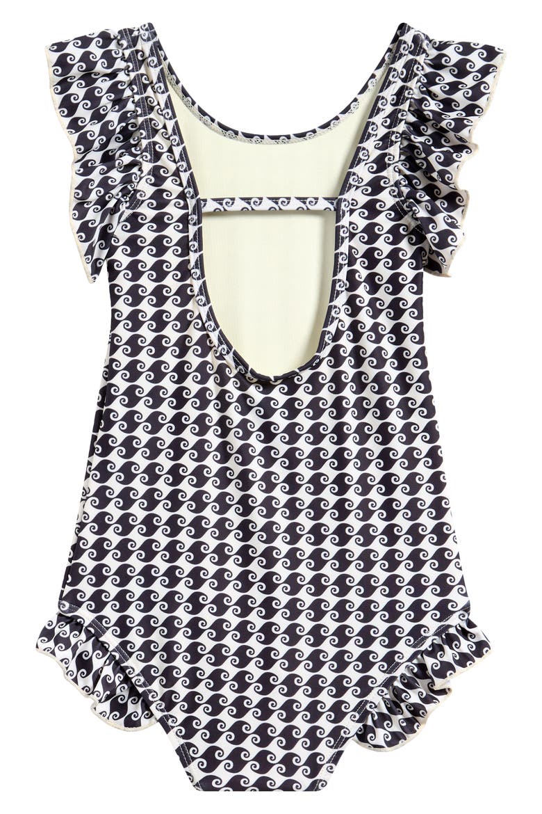 Kids' Sea Hound Ruffle One-Piece Swimsuit, Alternate, color, BLACK/ CREAM