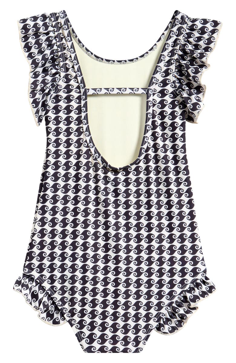 Boardies Kids' Sea Hound Ruffle One-Piece Swimsuit, Alternate, color, Black/ Cream