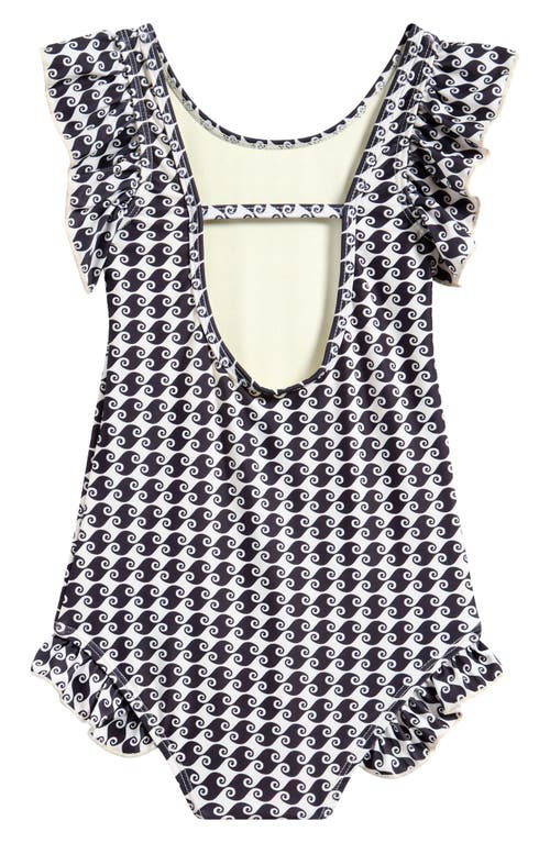 Boardies Kids' Sea Hound Ruffle One-piece Swimsuit In Black/cream