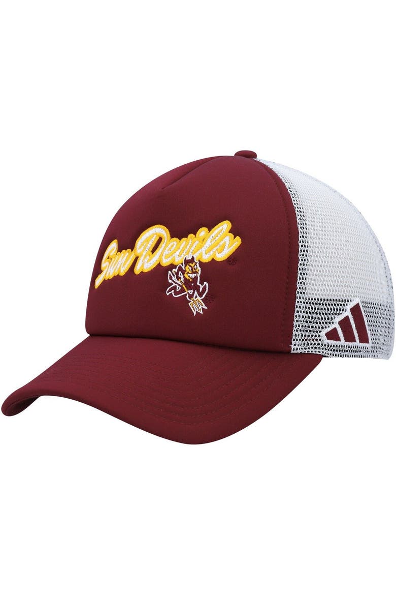Men's adidas Maroon Arizona State Sun Devils Script Trucker Snapback Hat, Main, color, Maroon