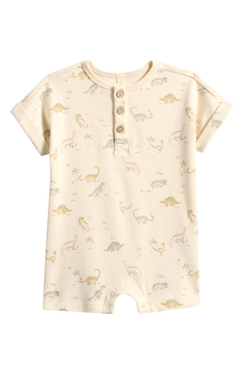 QUINCY MAE Dino Cotton Romper, Main, color, Ivory