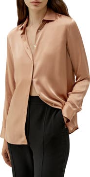 Lilysilk Women's Minimalist Placket Silk Blouse with Shell Buttons