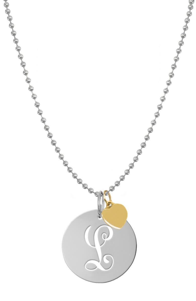 Jane Basch Designs Personalized Script Initial Disc Pendant Necklace, Main, color, 