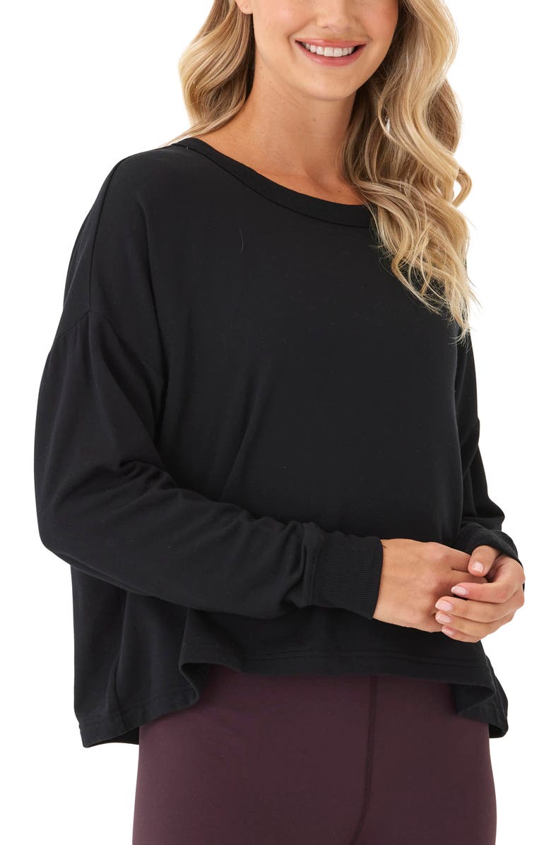 Threads 4 Thought Raylin Feather Fleece Back Keyhole Long Sleeve Top, Main, color, 