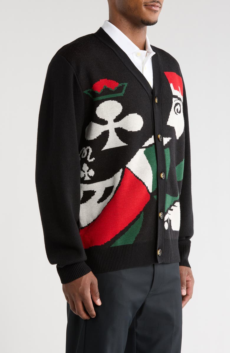 Malbon Golf Kingston Wool Blend Graphic Cardigan, Alternate, color, Black