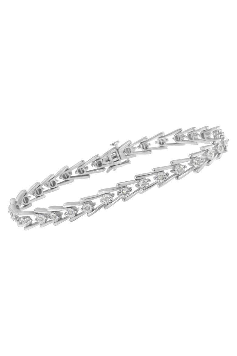 Silver 1/4 cttw Miracle Set Diamond Sleek and Open "V"Bracelet, Alternate, color, White