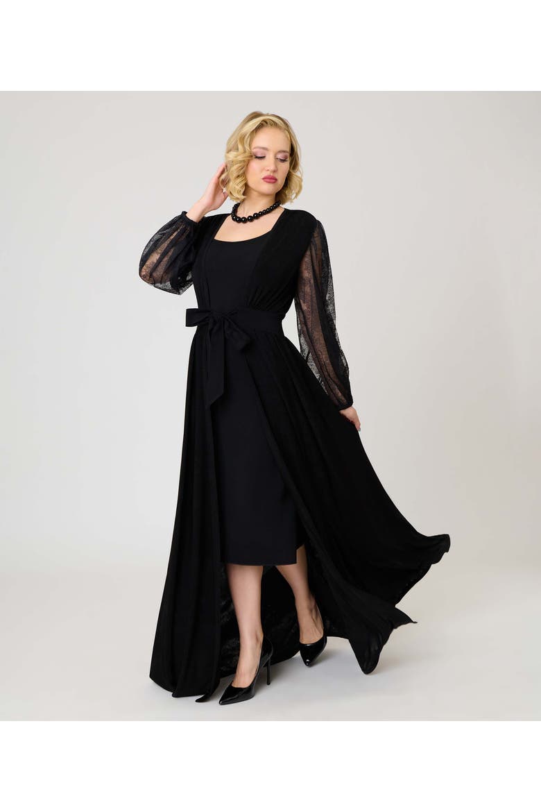 Billow Long Sleeved Hollywood Duster, Main, color, Black Solid