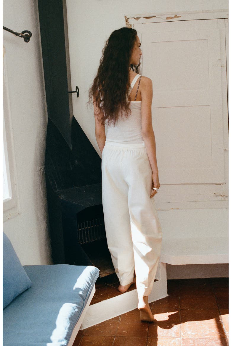 Embroidered Side Stripe Cotton Drawstring Pants, Alternate, color, ECRU