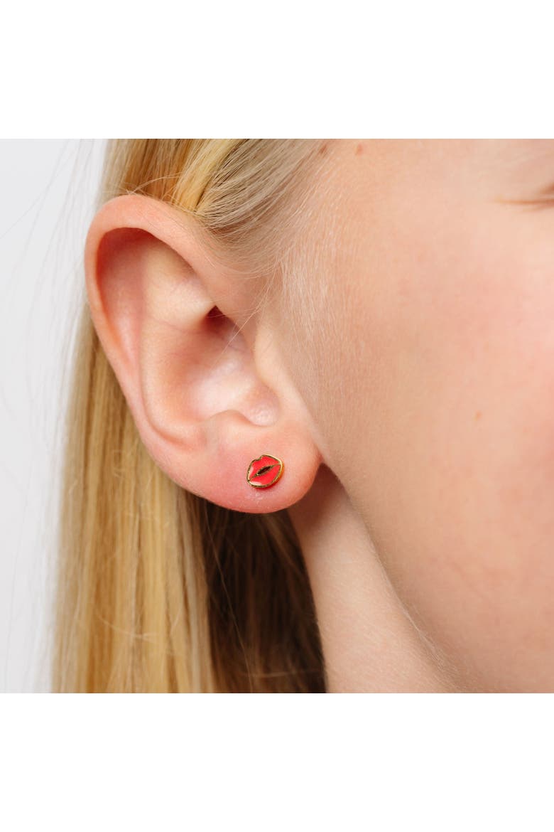 Girls' Lips Flatback Stud Hypoallergenic Earrings, Alternate, color, Red