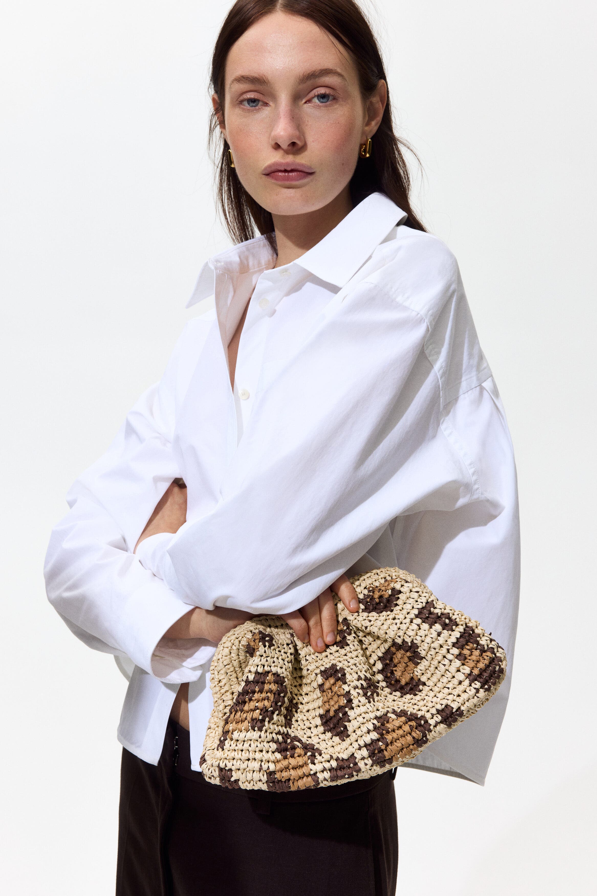 H&M Straw Clutch, Alternate, color, Beige/Leopard Print