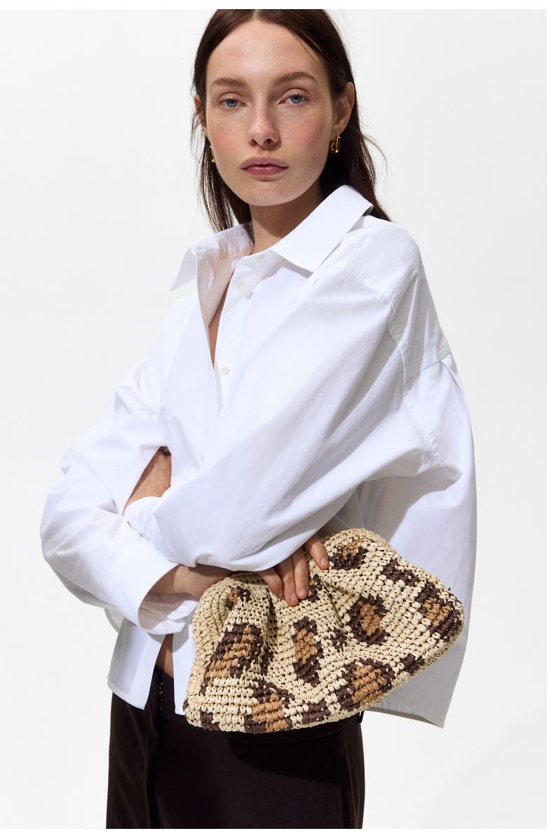 H&M Straw Clutch, Alternate, color, Beige/Leopard Print