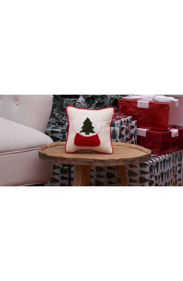 C&F Home Snow Globe Christmas Tree French Knot Mini Accent Pillow 8" x 8", Alternate, color, Beige