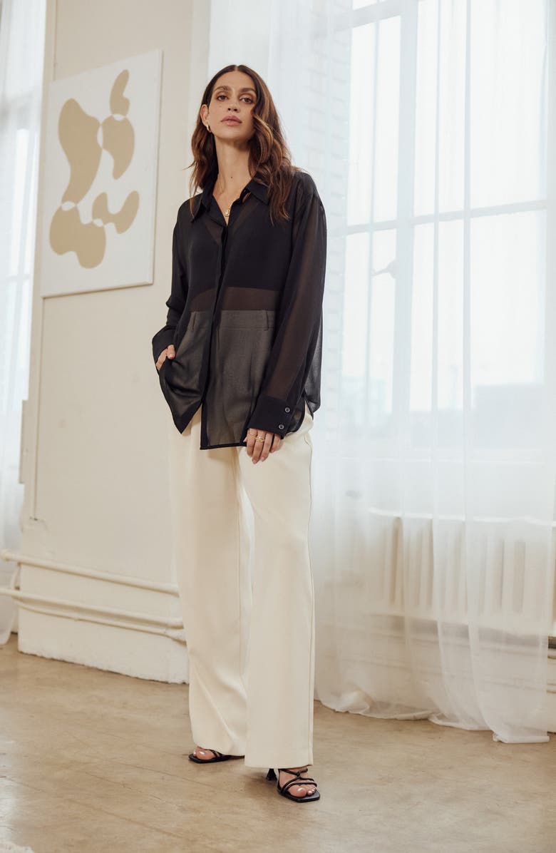 Open Edit Oversize Semisheer Button-Up Shirt, Alternate, color,