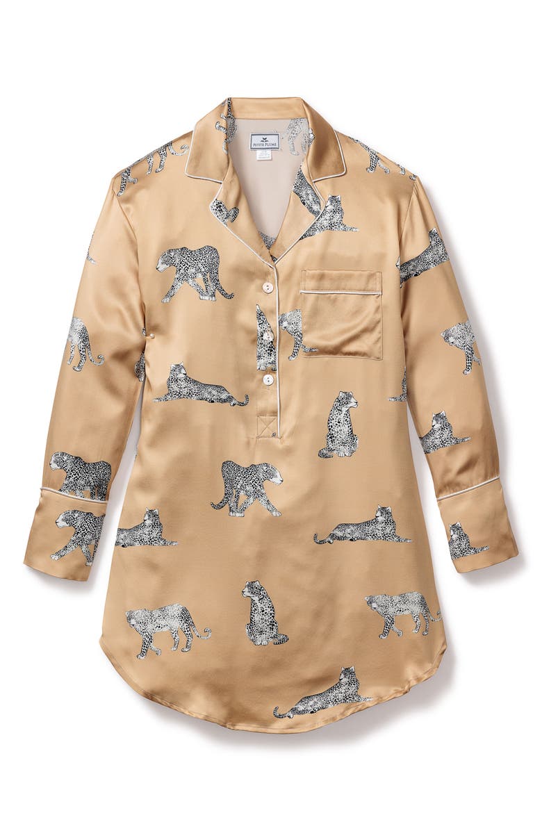Petite Plume Panther Print Mulberry Silk Nightgown, Alternate, color, 