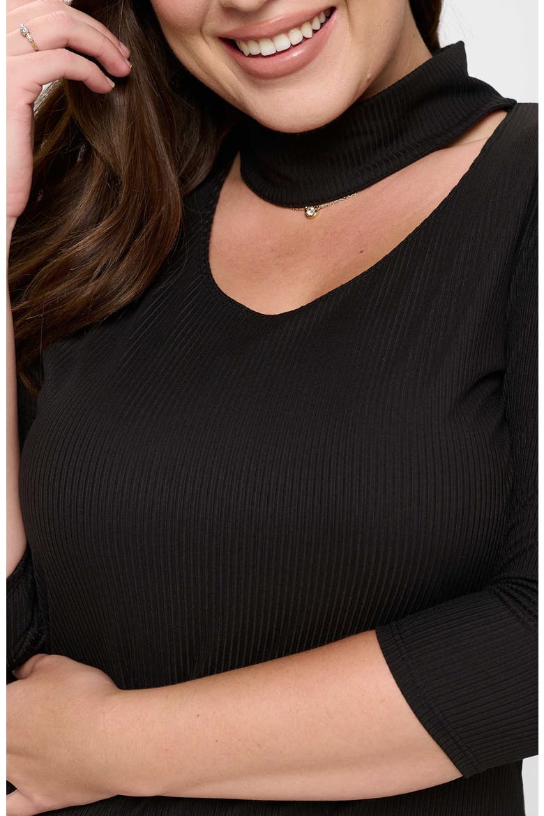 Nicole Cutout Turtleneck Rib Maxi Dress, Alternate, color, BLACK