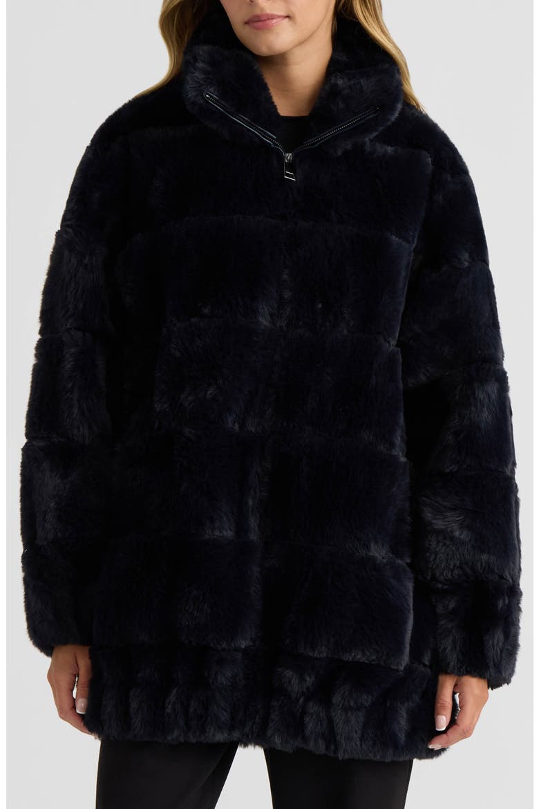 Faux Fur Zip Jacket, Main, color, NAVY