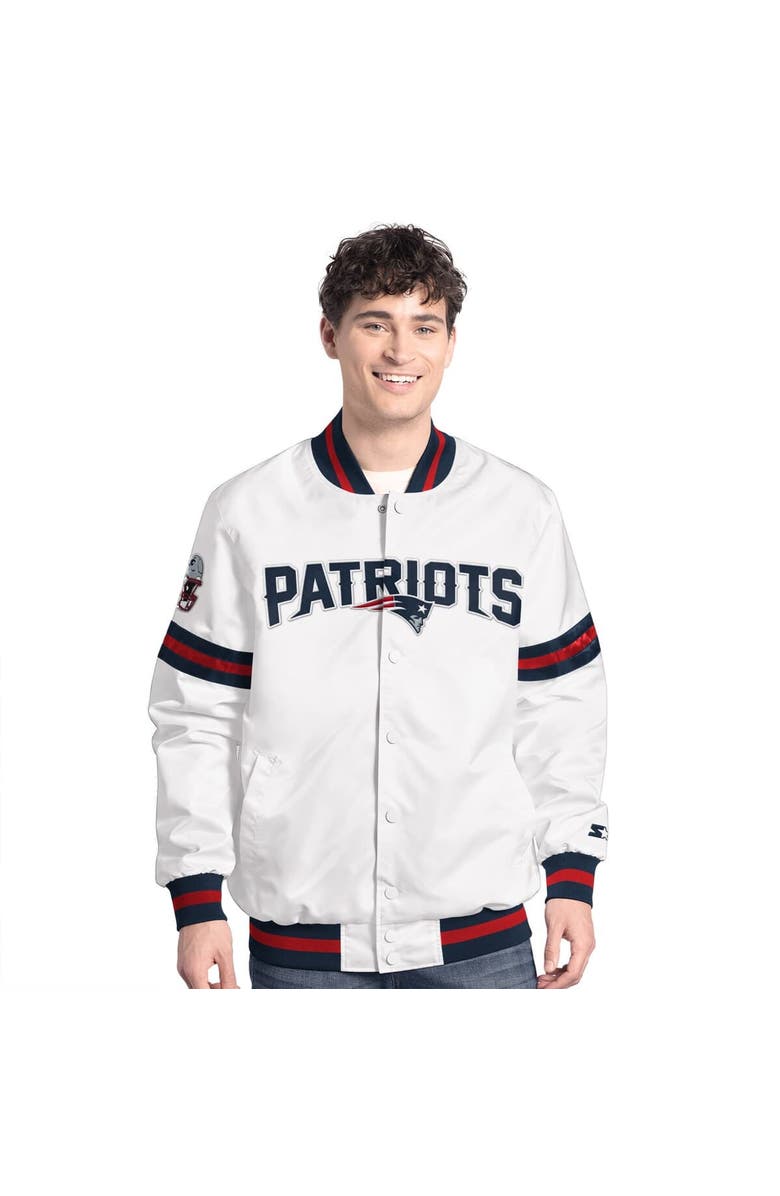 STARTER Men's Starter  White New England Patriots Scout Full-Snap Varsity Jacket, Main, color, White