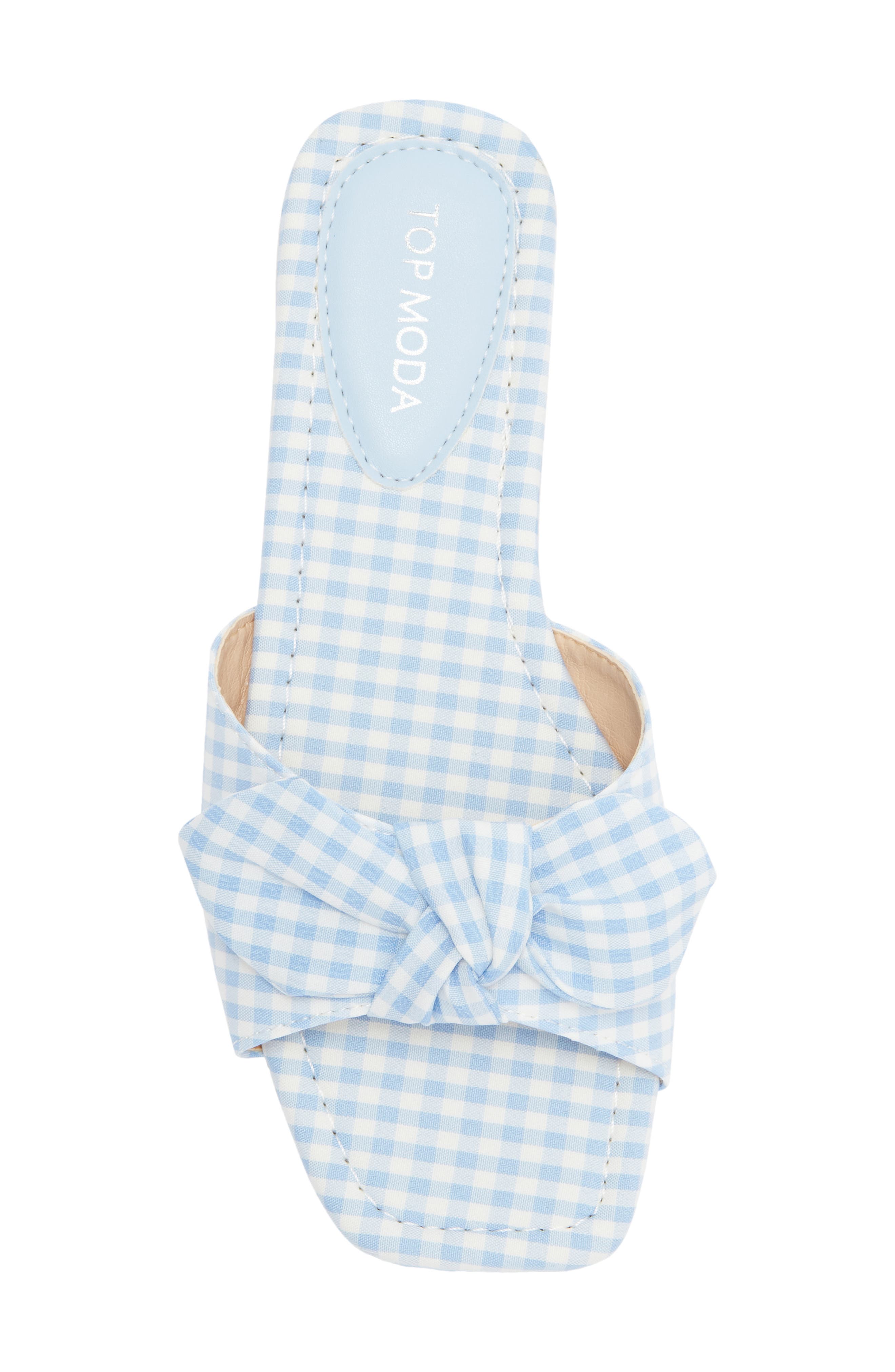 TOP MODA Penny Gingham Bow Slide Sandal, Alternate, color, Blue