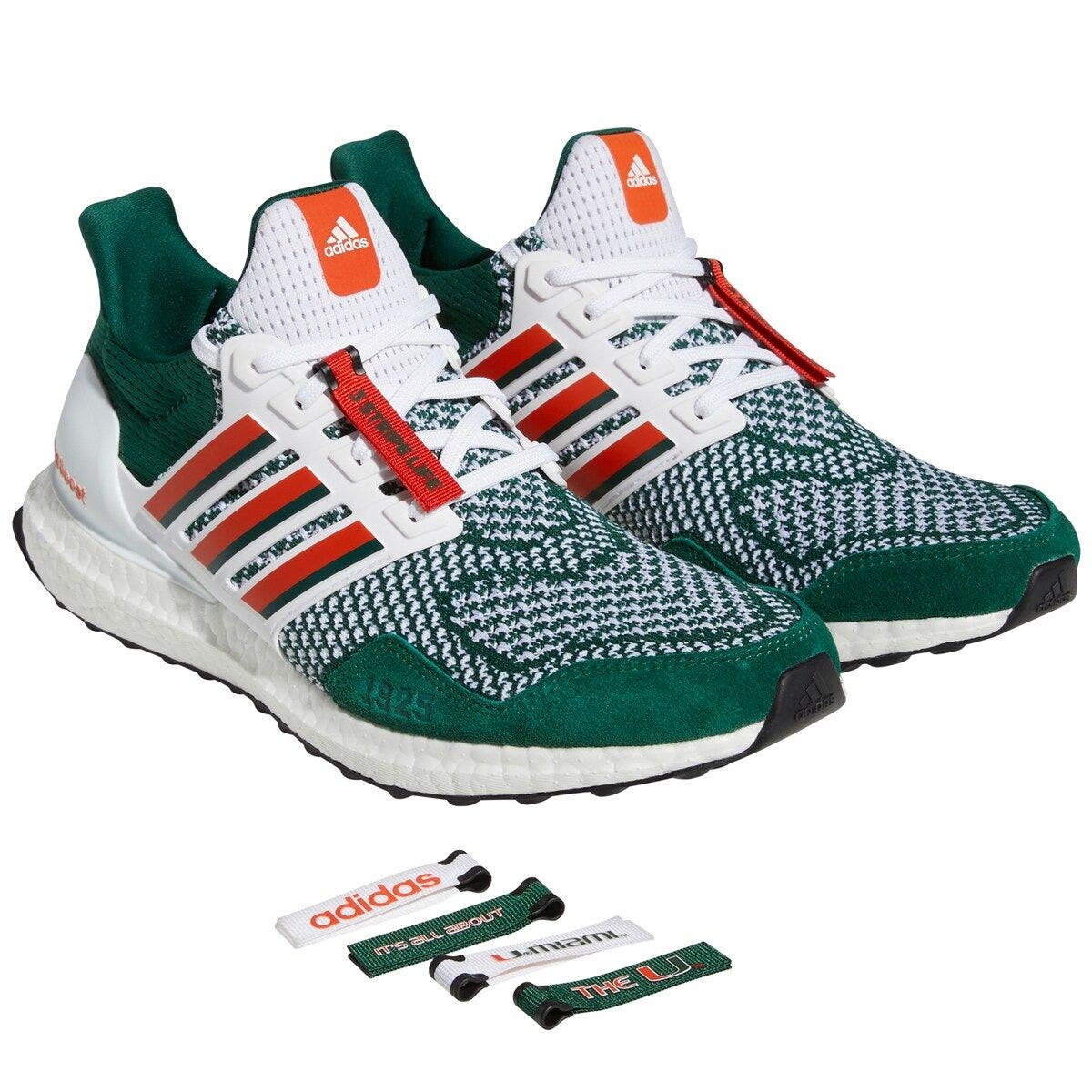 adidas Green/White Miami Hurricanes Ultraboost 1.0 Running Shoe, Alternate, color, 