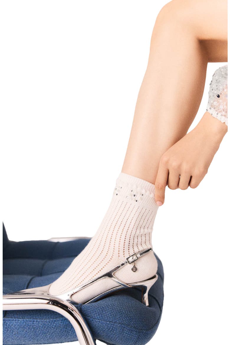 Pearl pointelle socks, Alternate, color, White