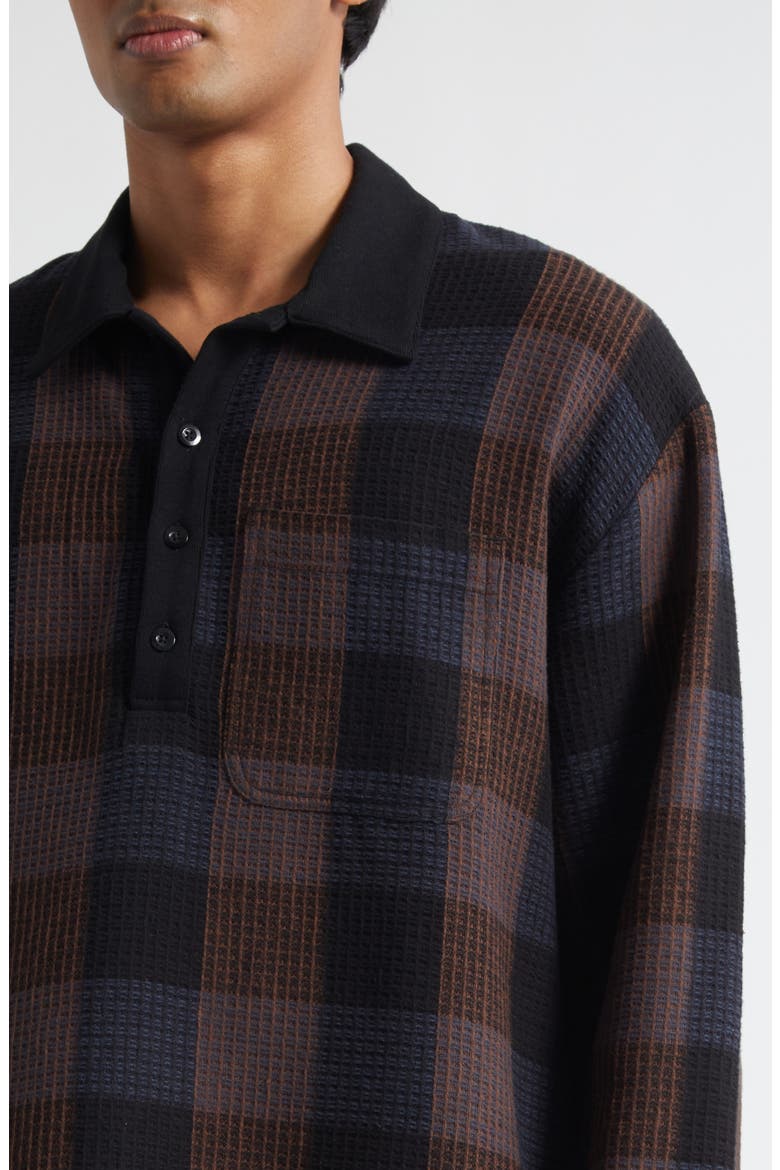 Plaid Long Sleeve Cotton Polo, Alternate, color, BLACK
