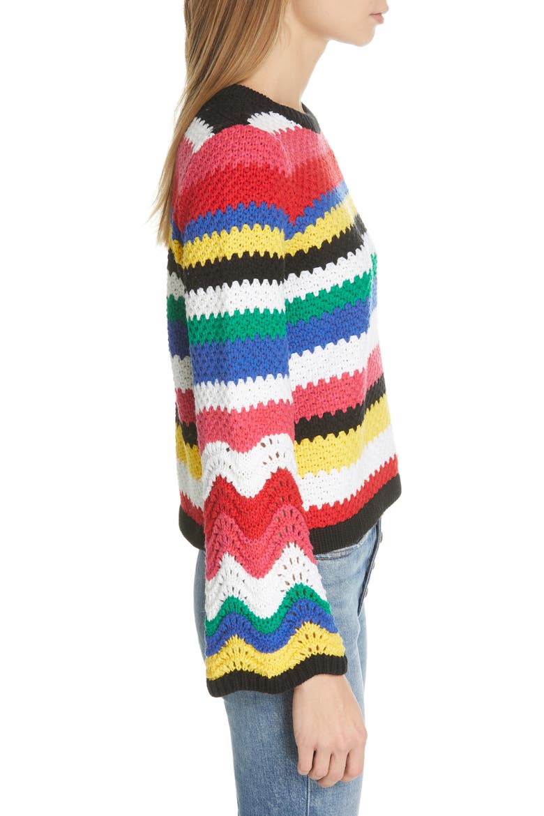 Alivia Stripe Bell Sleeve Cotton Blend Sweater, Alternate, color, MULTI