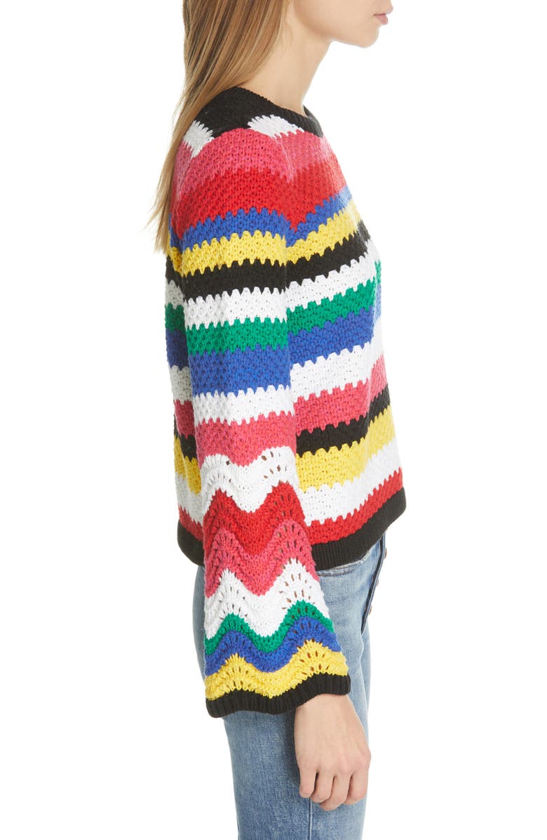 Alice + Olivia Alivia Stripe Bell Sleeve Cotton Blend Sweater, Alternate, color, 