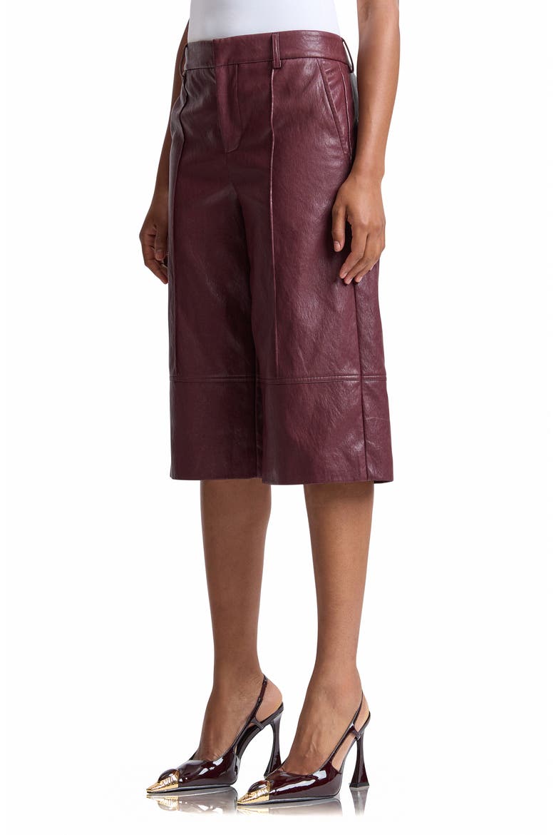 Pintuck Faux Leather Trouser Shorts, Alternate, color, WINE