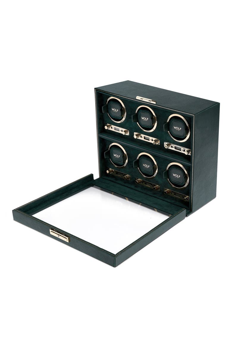 British Racing 6 Piece Watch Winder, Alternate, color, GREEN
