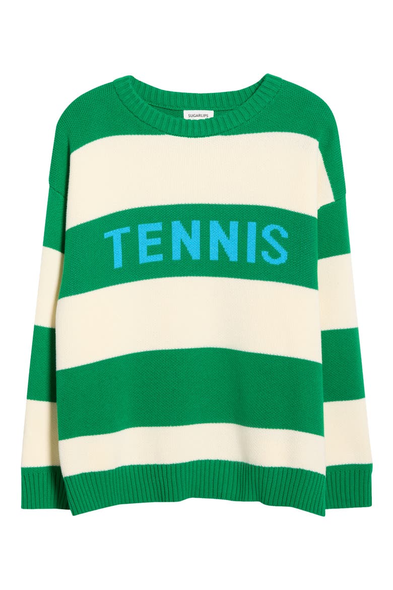 Tennis Stripe Relaxed Fit Cotton Sweater, Alternate, color, KELLY-CREAM