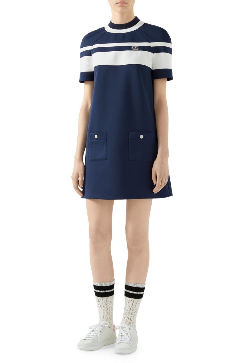 Gucci Stripe A-Line Jersey Piqué Dress, Main, color, 