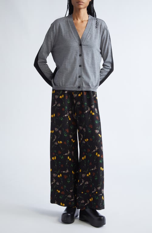 Marni Half & Half Virgin Wool & Silk Cardigan In Gray
