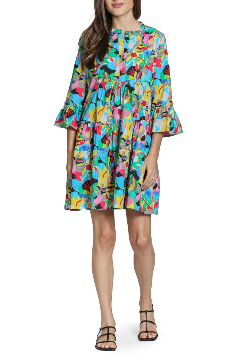 APNY Mix Print Tunic Dress, Main, color, Bright Blue Multi