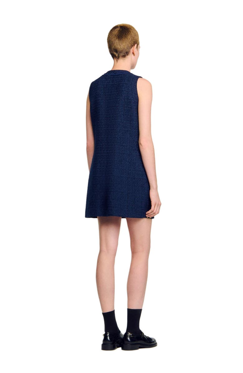 SANDRO Gold button short tweed dress, Alternate, color, Navy Blue
