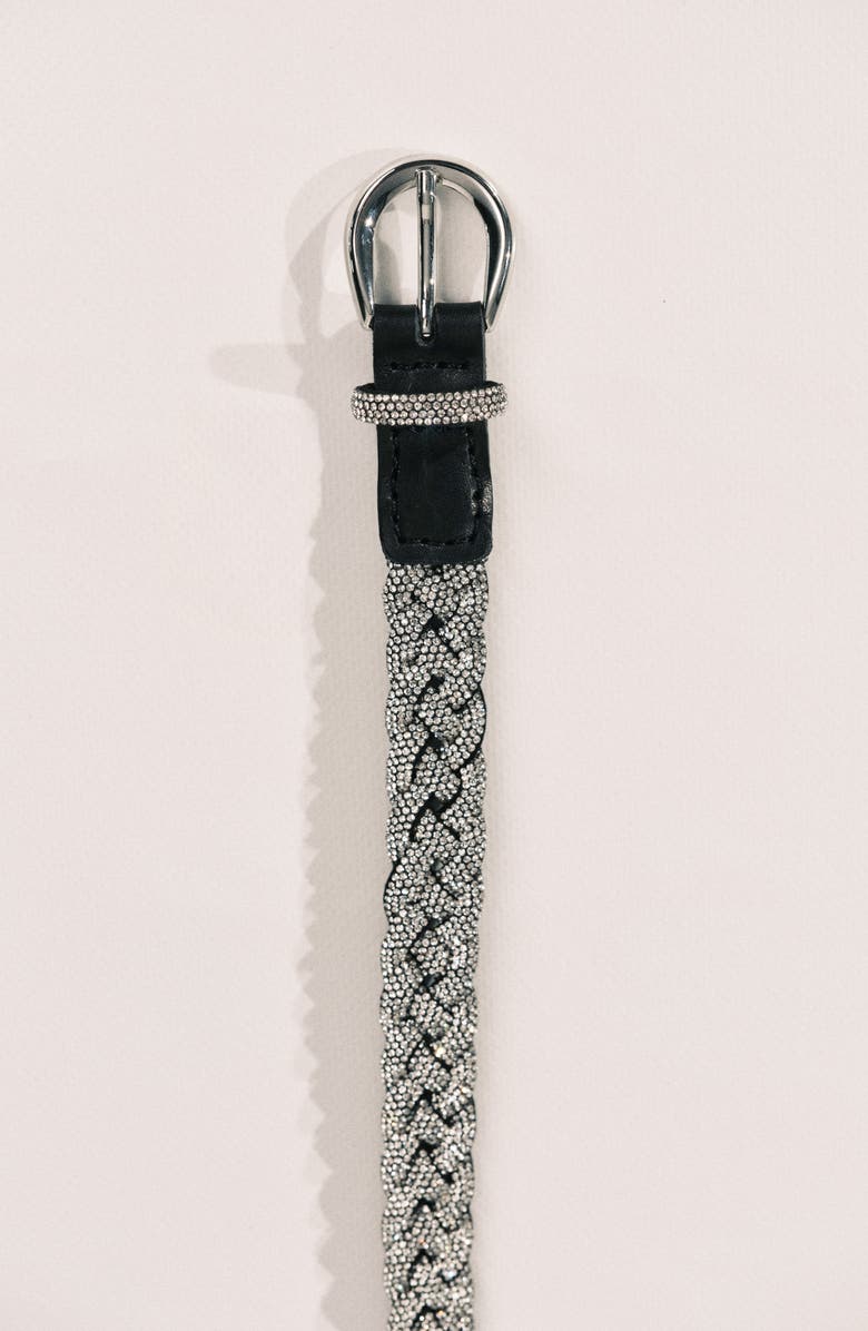 Déhanche Priscilla Crystal-Embellished Leather Belt, Alternate, color, Black Crystal/ Silver