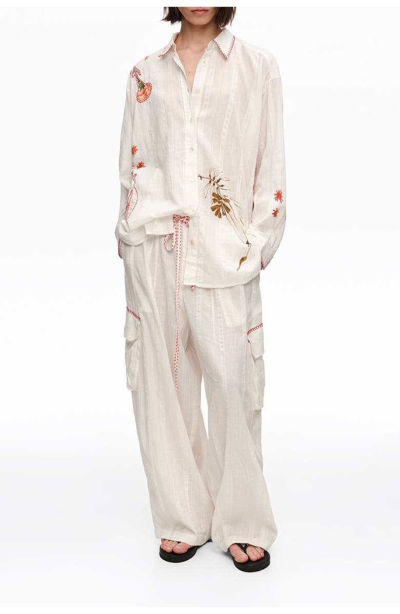 Bimba y Lola Barrel-Leg Cotton Trousers With Decorative Stitching, Main, color, Ivory