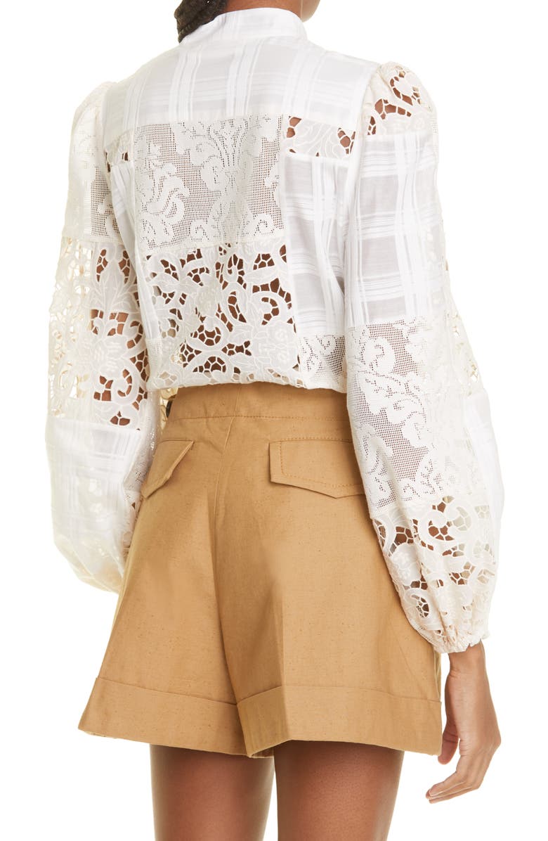 Zimmermann Andie Patchwork Cotton Blend Blouse, Alternate, color, 