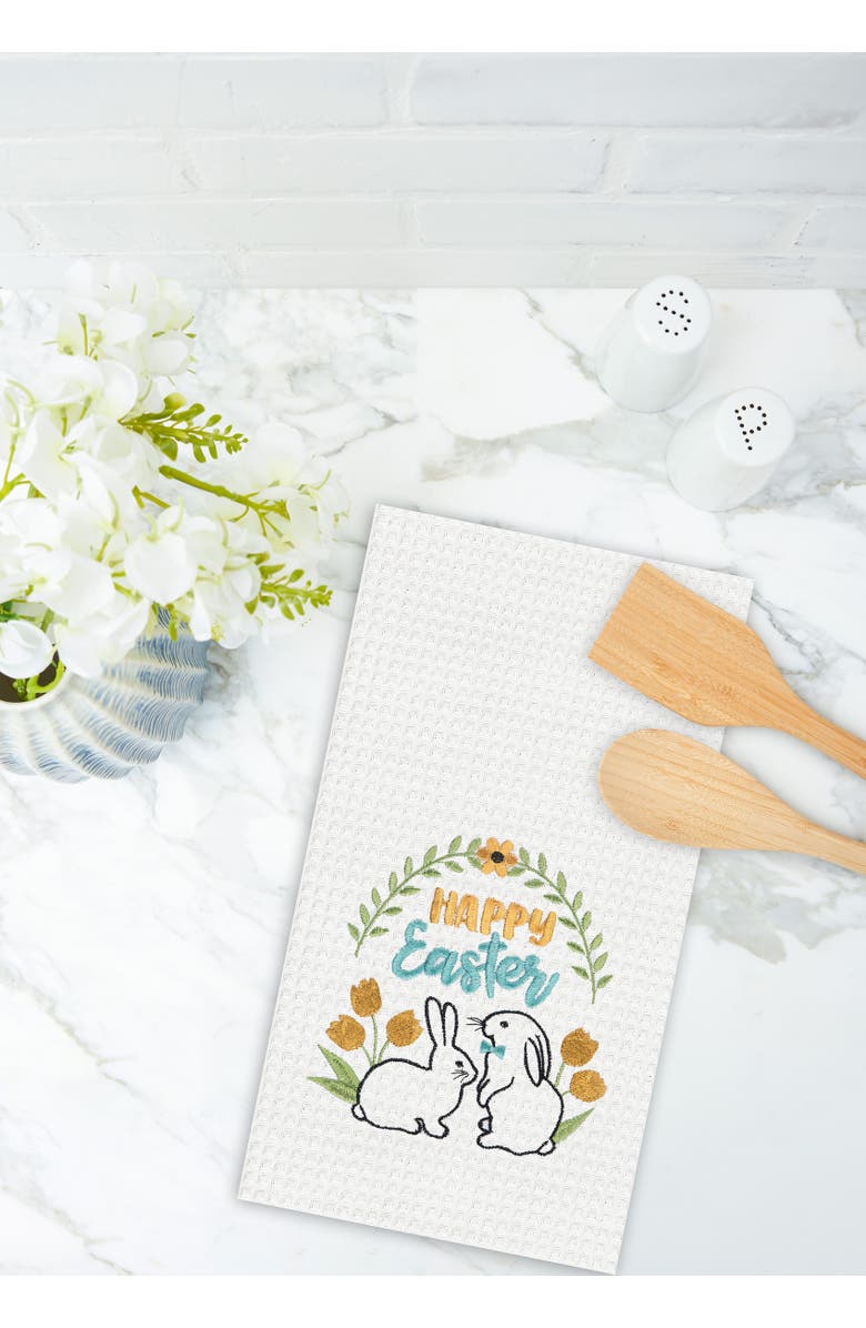 C&F Home "Happy Easter" Bunny Rabbits 100% Cotton Waffle Weave Dishtowel, Alternate, color, Yellow