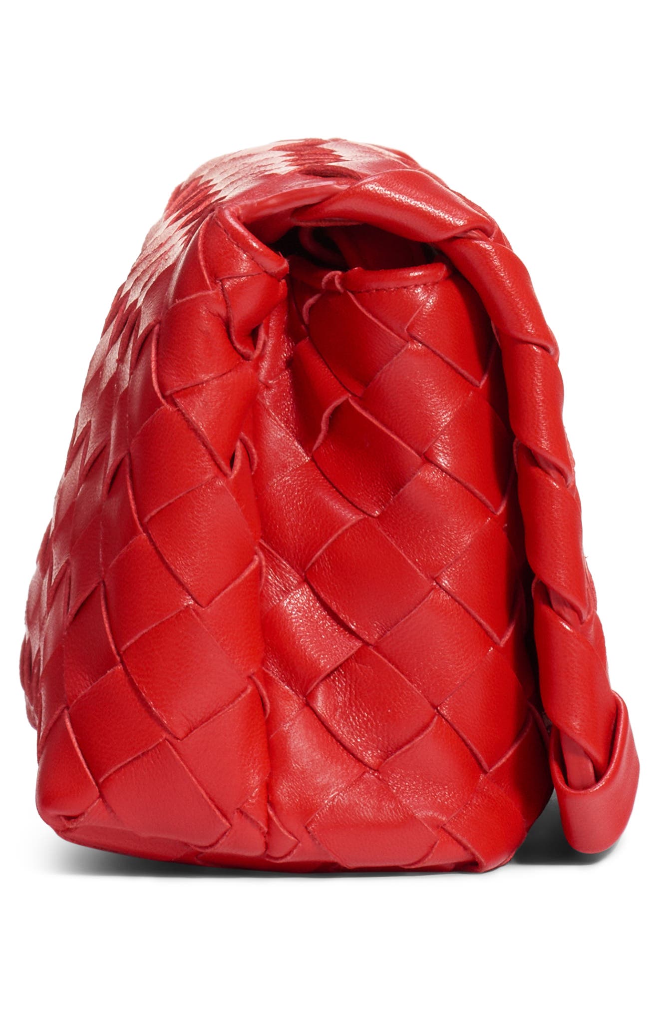 Mini Intrecciato Leather Crossbody Flap Bag, Alternate, color, BRIGHT RED