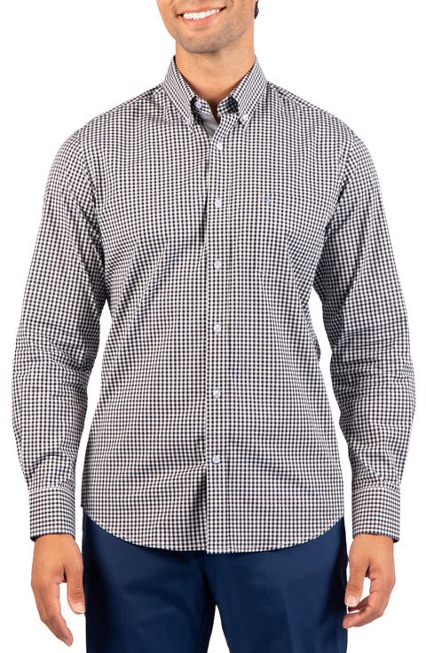 Gingham Stretch Cotton Button-Up Shirt